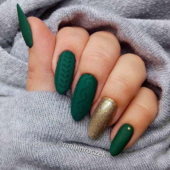 πράσινα νύχια-με-χρυσό γκλίτερ-ιδέες-