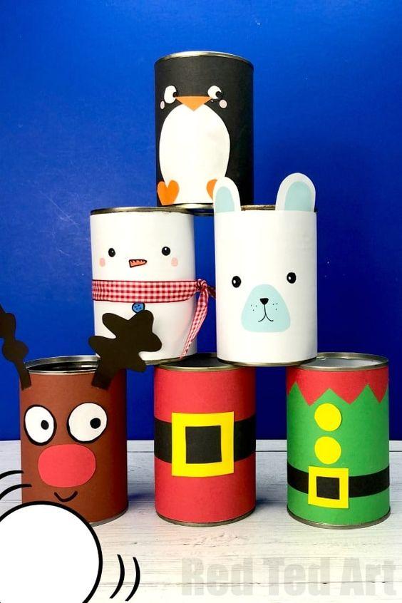 χριστουγεννιάτικες κατασκευές-με-χαρτόνι-και-τενεκεδάκια-ιδέες-