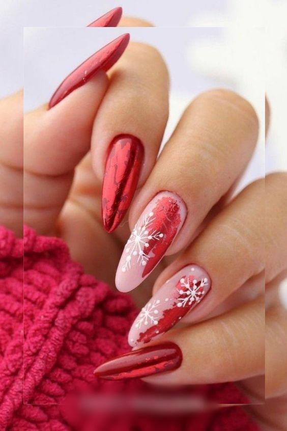 κόκκινα νύχια-με-χιονονιφάδες-ιδέες- κόκκινα νύχια-με-χιονονιφάδες-ιδέες-