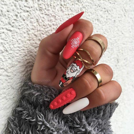 ματ-χριστουγεννιάτικα νύχια-με-τον-Άγιο Βασίλη-ιδέες-