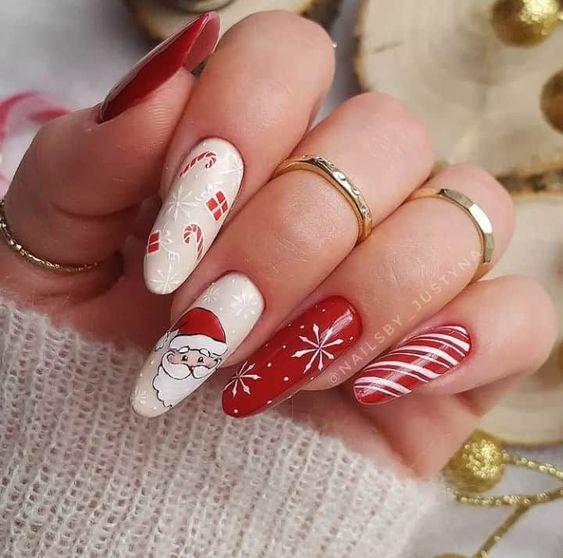 ιδέες-για-χριστουγεννιάτικα νύχια-με-τον-Άγιο Βασίλη-στο-ρεβεγιόν-