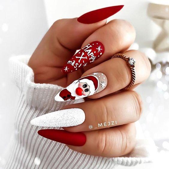 χριστουγεννιάτικα-κόκκινα νύχια-με-τον-Άγιο Βασίλη-ιδέες-
