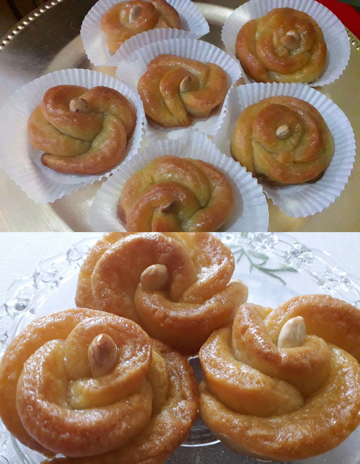 Χριστουγεννιάτικα σιροπιαστά γλυκά σε σχήμα τριαντάφυλλο