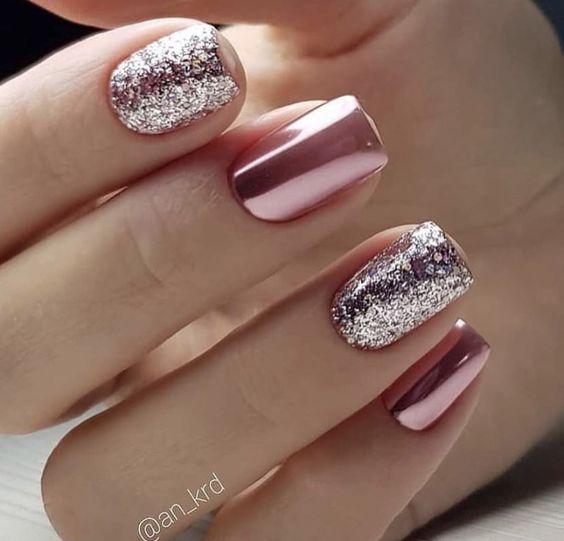 μεταλλικά-gold rose-νύχια-με-γκλίτερ-και-σχέδια-ιδέες-