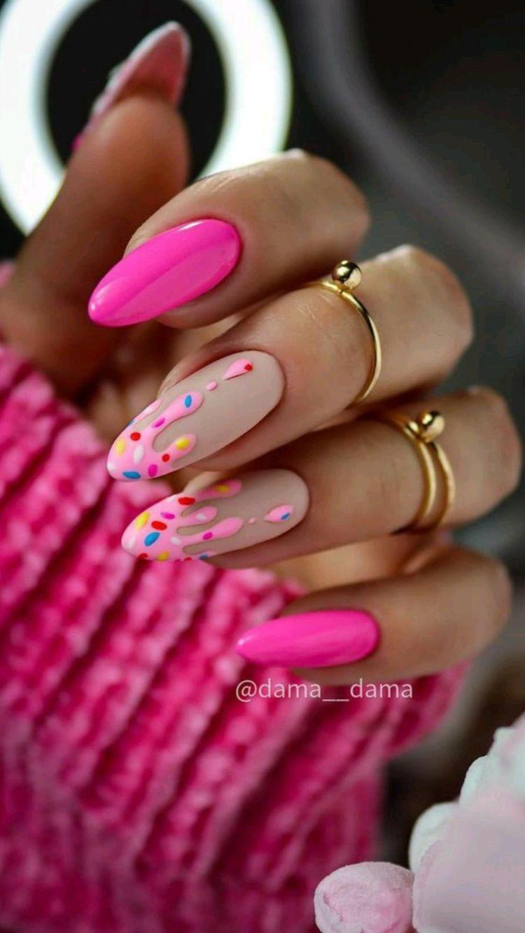 ροζ-νύχια-με-ματ-ανοιξιάτικα σχέδια-ιδέες-