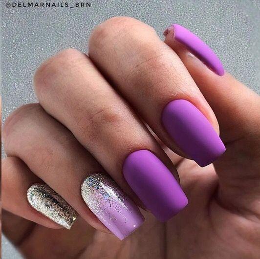 μοβ-ματ νύχια-με-γκλίτερ-ιδέες-