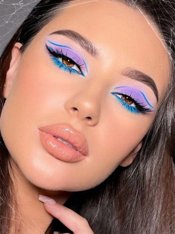  μοβ-και-μπλε-σκιά-με-μπλε eye liner-ιδέες-