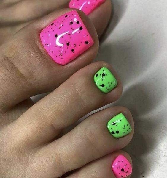 neon-λαχανί-και-ροζ-πεντικιούρ-με-πουά-ιδέες- neon-λαχανί-και-ροζ-πεντικιούρ-με-πουά-ιδέες-