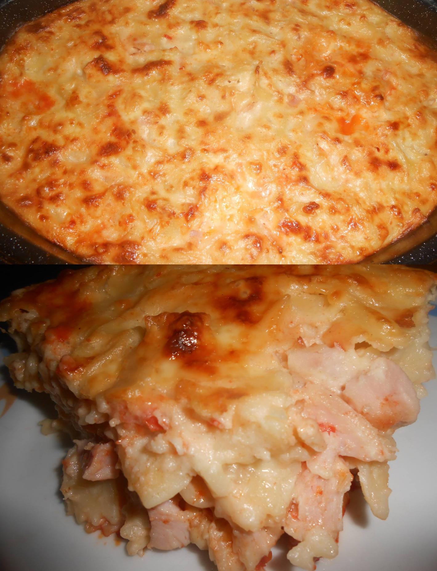 Σουφλέ ζυμαρικών με το κοτόπουλο που περίσσεψε