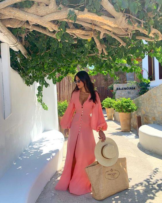 μάξι-ροζ φόρεμα-με-φουσκωτά μανίκια-ιδέες-