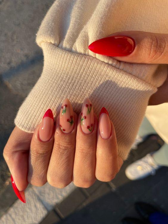 κόκκινα-και-nude-νύχια-με-κεράσια-ιδέες- κόκκινα-και-nude-νύχια-με-κεράσια-ιδέες-