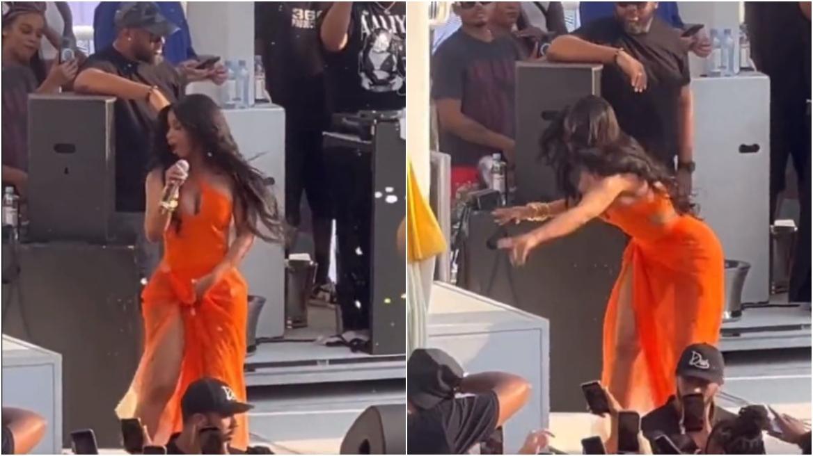 Γνωστή τραγουδίστρια ράπερ πέταξε το μικρόφωνο της σε μία γυναίκα την ώρα του live