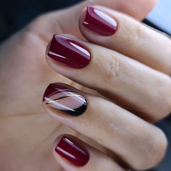 μπορντό-νύχια-με-μαύρα σχέδια-ιδέες-