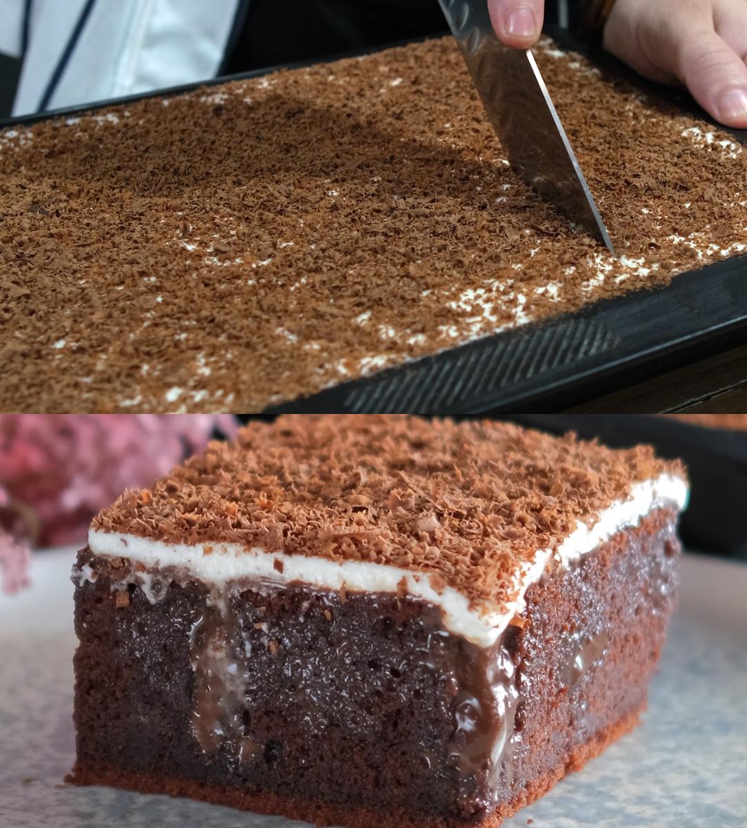 σοκολατόπιτα-με-γλάσο-και-σαντιγί-poke cake-συνταγή- σοκολατόπιτα-με-γλάσο-και-σαντιγί-poke cake-συνταγή-