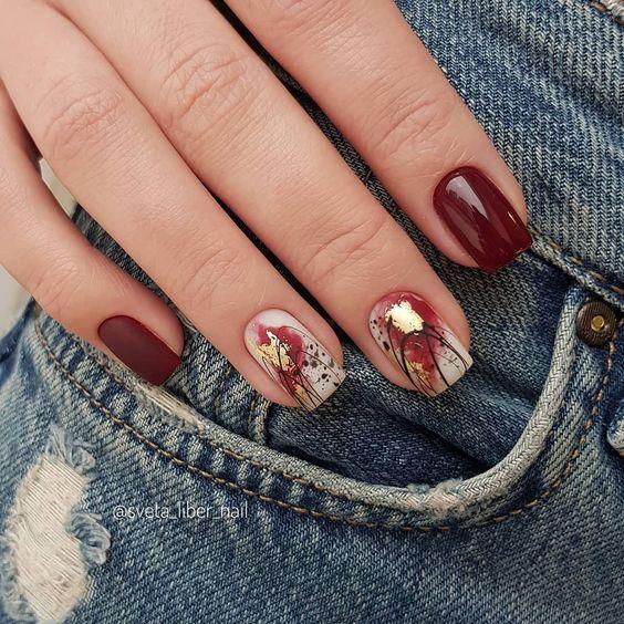 μπορντό-νύχια-με-nude σχέδια-ιδέες- μπορντό-νύχια-με-nude σχέδια-ιδέες-