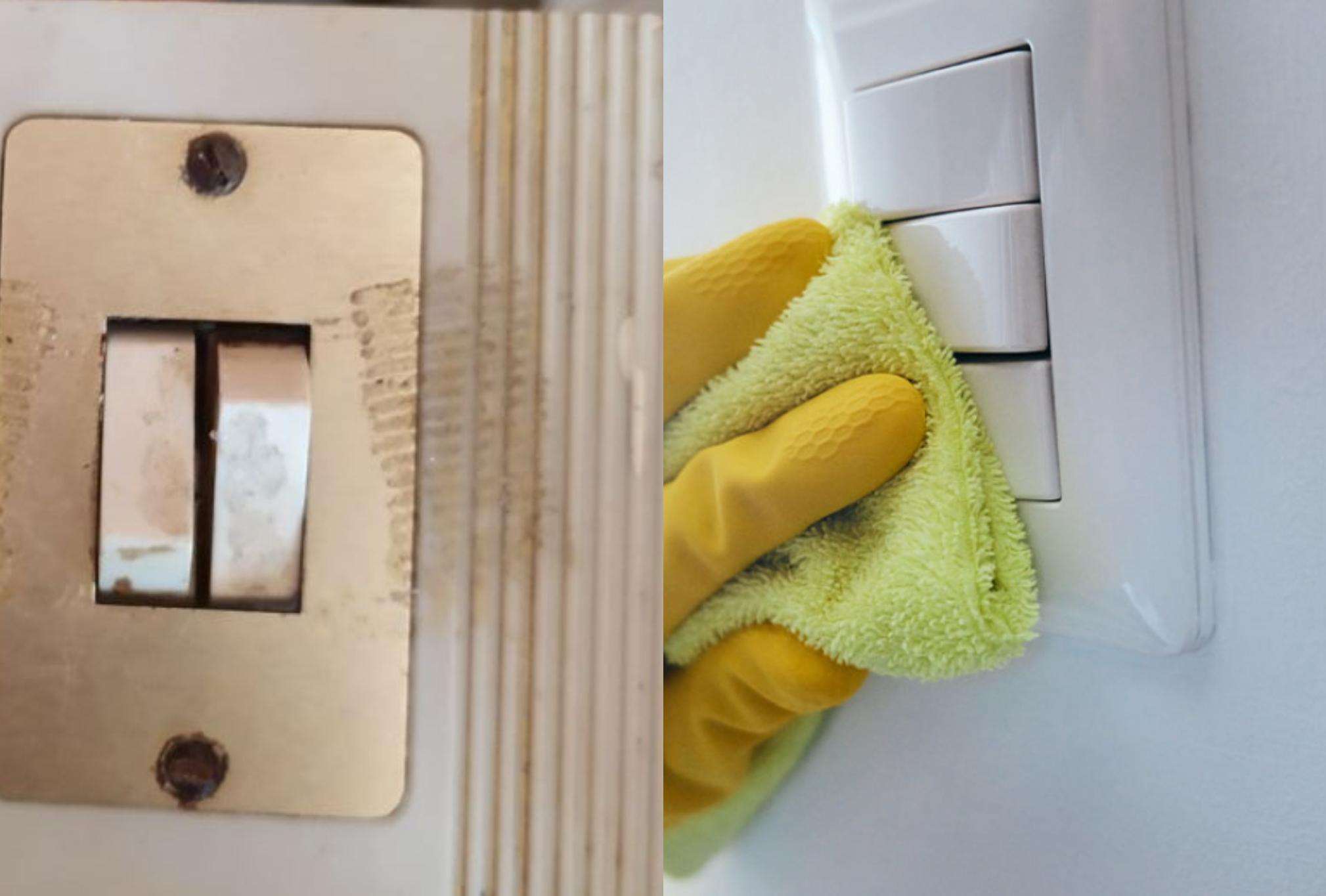 Κιτρινίλες από συσσωρευμένη βρωμιά σκόνη και νικοτίνη σε διακόπτες και πρίζες: Tips να γίνουν ξανά λευκά σαν καινούργια