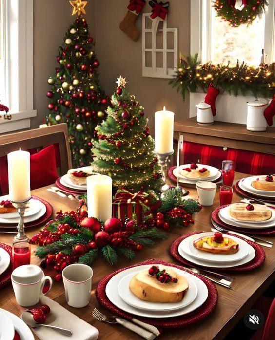χριστουγεννιάτικο τραπέζι-σε-κόκκινο Βουργουνδίας-ιδέες-