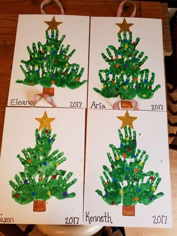 χριστουγεννιάτικα δέντρα-με-τα-χέρια-των-παιδιών-ιδέες-