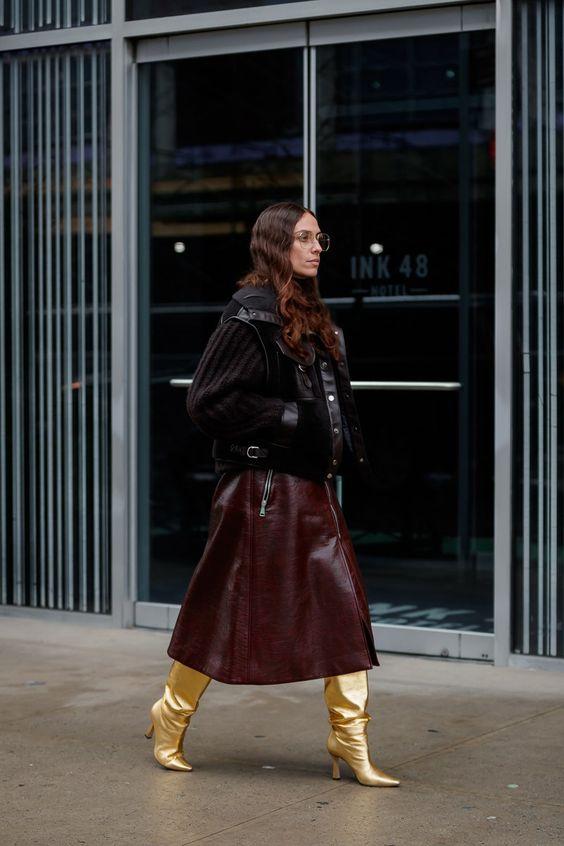 χρυσές-μπότες-με-μπορντό-δερμάτινη φούστα-ιδέες- χρυσές-μπότες-με-μπορντό-δερμάτινη φούστα-ιδέες-
