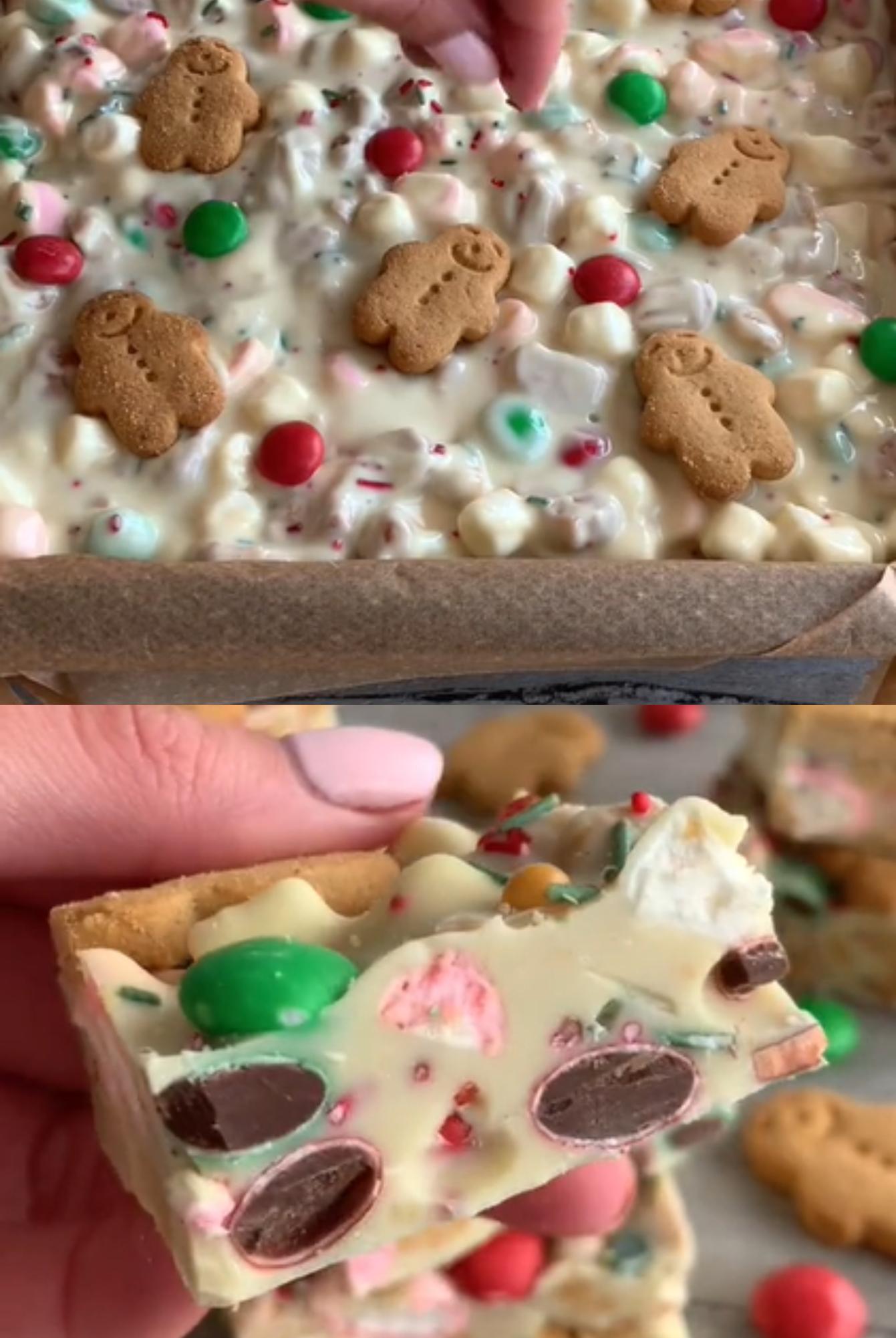 Χριστουγεννιάτικες μπάρες με λευκή σοκολάτα και μπισκότα