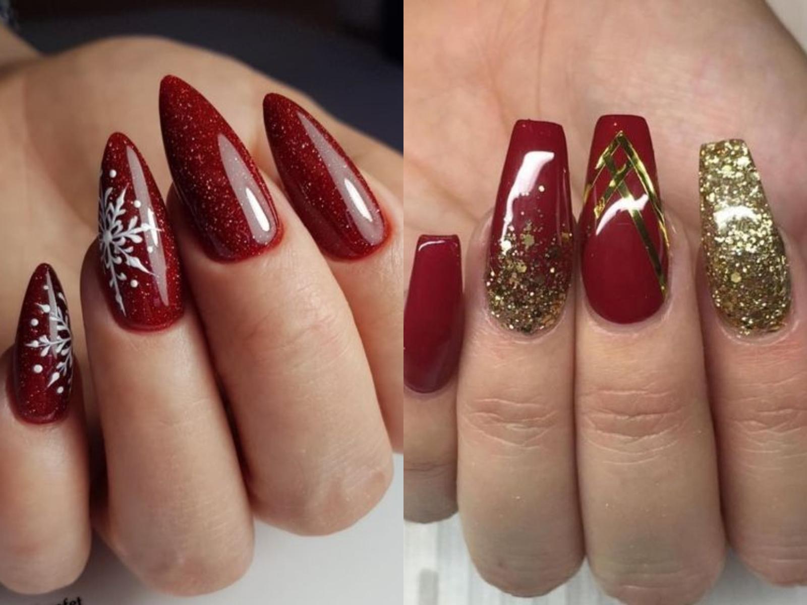 ιδέες-για-κόκκινα-νύχια-με-γκλίτερ-Χειμώνας-Χριστούγεννα 2023-