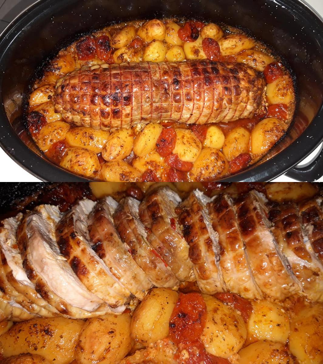 Χριστουγεννιάτικο ρολό κοτόπουλο με κρασί