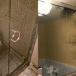 Αφαιρέστε τα άλατα από την γυάλινη ντουζιέρα και τον καθρέφτη του μπάνιου με ταλκ