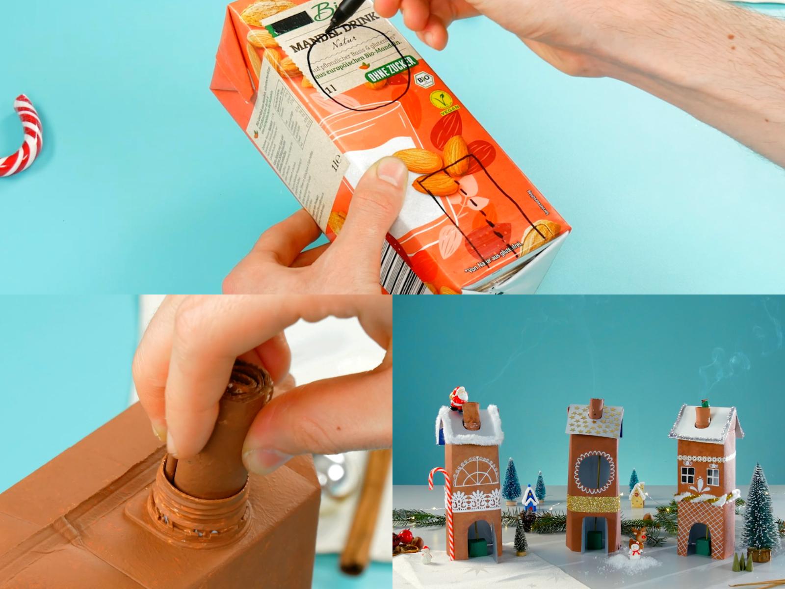 χριστουγεννιάτικα σπιτάκια-για-αρωματικά-στικ-από-κουτί γάλα-Χριστουγεννιάτικες κατασκευές-ιδέες-