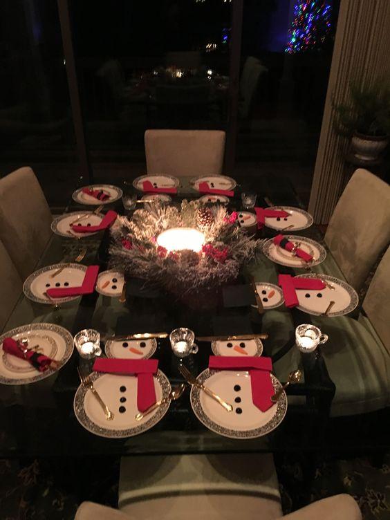 χριστουγεννιάτικο τραπέζι-με-χιονάνθρωπους-ιδέες-