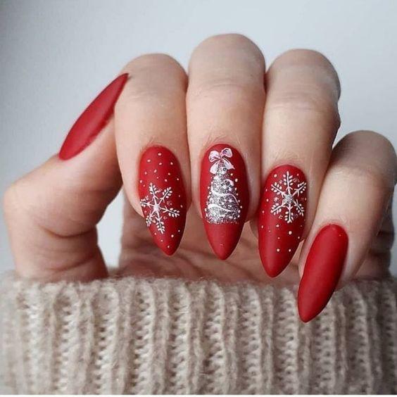 κόκκινα-ματ-νύχια-με-χιονονιφάδες-ιδέες-