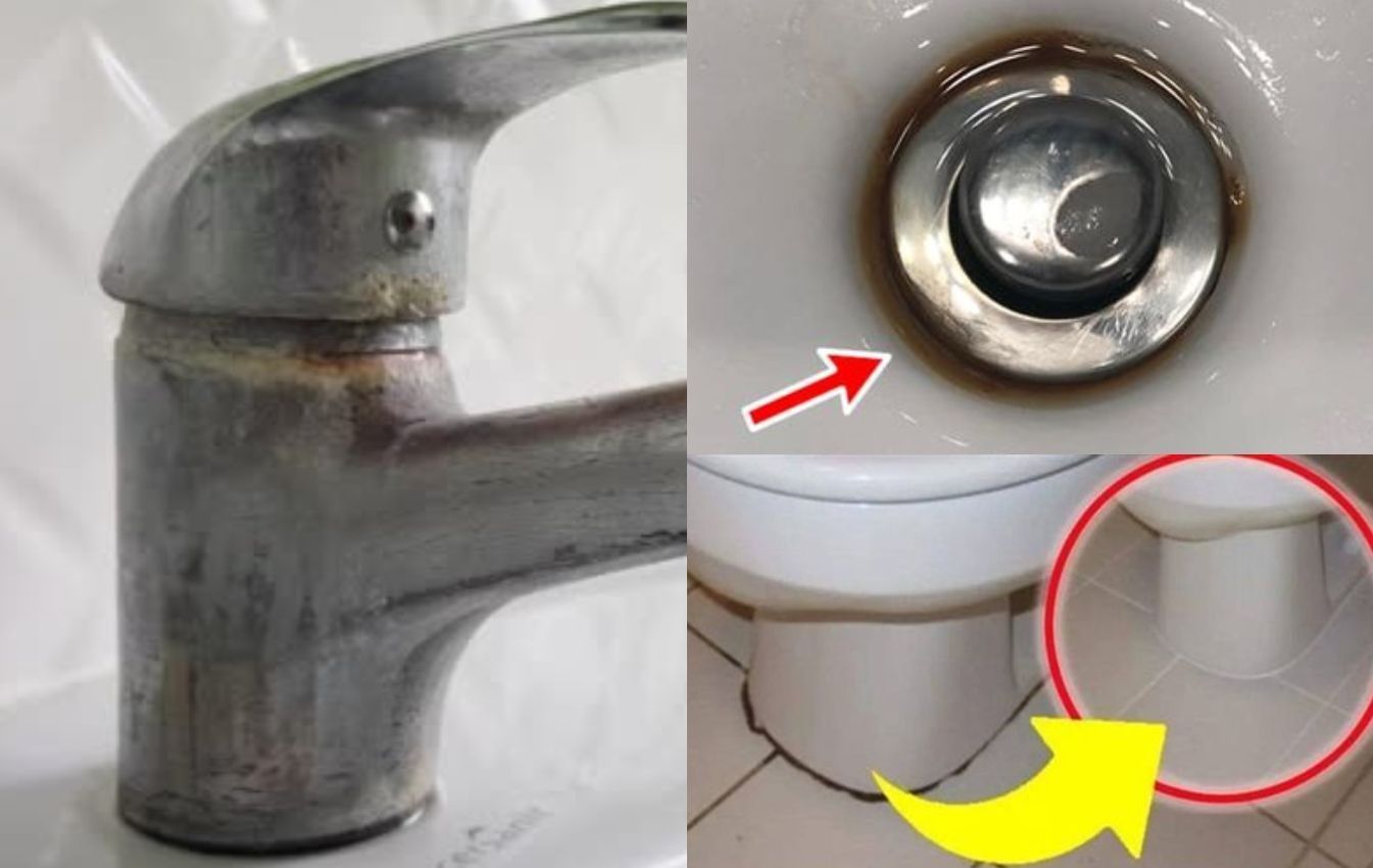 Μαύρο σημάδι από συσσωρευμένη βρωμιά γύρω από τις βρύσες και τα σιφώνια: Καθαρίστε τα εύκολα και γρήγορα.