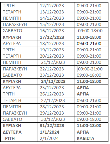 Εορταστικό ωράριο: Έτσι θα λειτουργήσουν τα καταστήματα αυτή την εβδομάδα