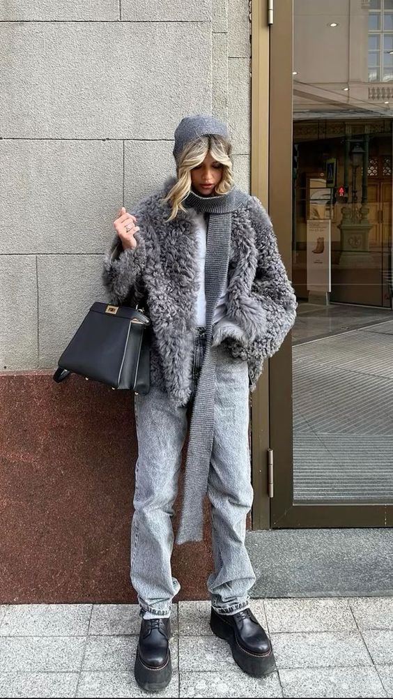γκρι-γούνινο-πανωφόρι-με-τζιν-ιδέες-