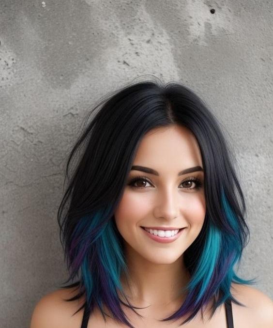 μαύρα-μαλλιά-με-πολύχρωμες ανταύγειες-ιδέες-