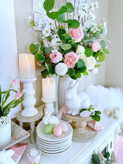 λουλούδια-και-πασχαλινά διακοσμητικά-στο-μπουφέ-ιδέες-