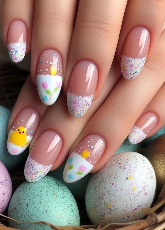 πασχαλινό-γαλλικό μανικιούρ-με-κοτοπουλάκια-και-λουλούδια-ιδέες- πασχαλινό-γαλλικό μανικιούρ-με-κοτοπουλάκια-και-λουλούδια-ιδέες-