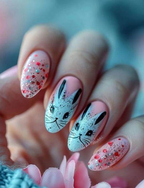 ροζ-νύχια-με-λαγουδάκια-και-στρας-ιδέες- ροζ-νύχια-με-λαγουδάκια-και-στρας-ιδέες-