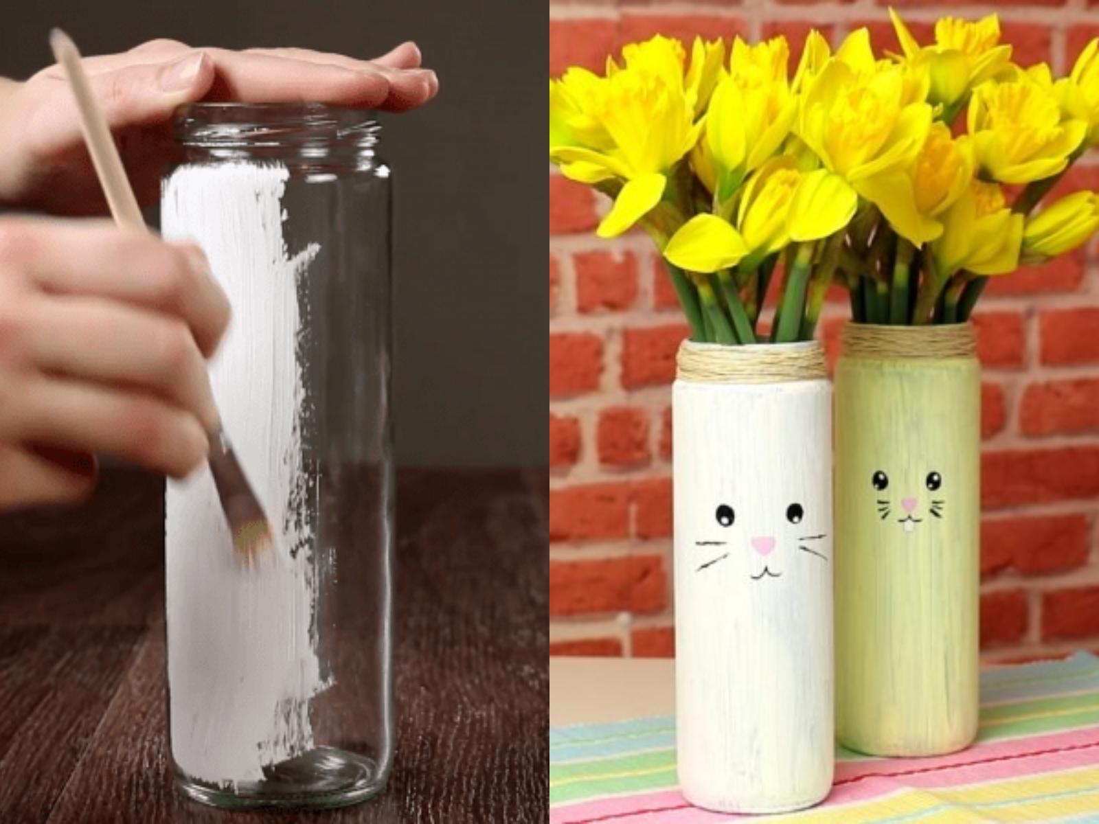 πασχαλινή-κατασκευή-με-βάζα-τέμπερες-και-σπάγκο-λαγουδάκι-