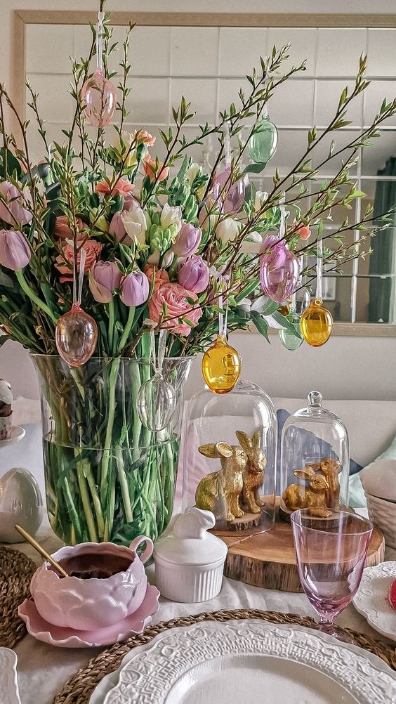 μπουκέτο-με-λουλούδια-στο-πασχαλινό τραπέζι-ιδέες-