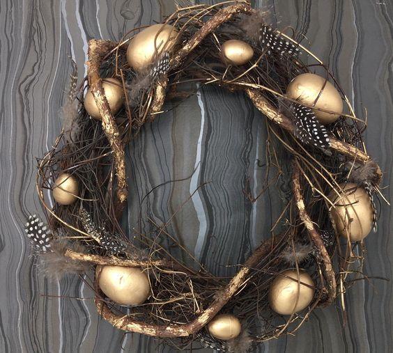 πασχαλινό-στεφάνι-με-χρυσά αυγά-ιδέες-