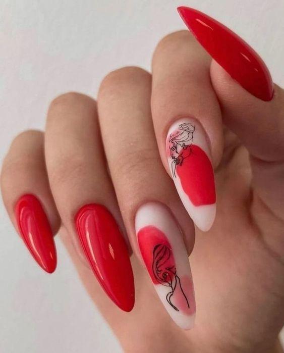 κόκκινα-νύχια-με-γραμμικά σχέδια-ιδέες-