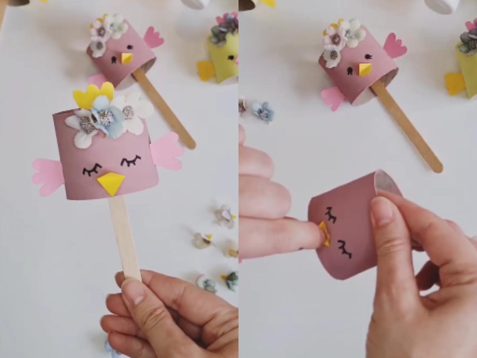 πασχαλινή-κατασκευή-κοτοπουλάκια-από-ρολό-από-χαρτί υγείας-