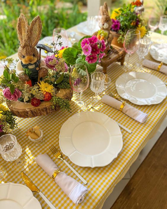 λουλούδια-και-φυσικά υλικά-στο-πασχαλινό τραπέζι-ιδέες-