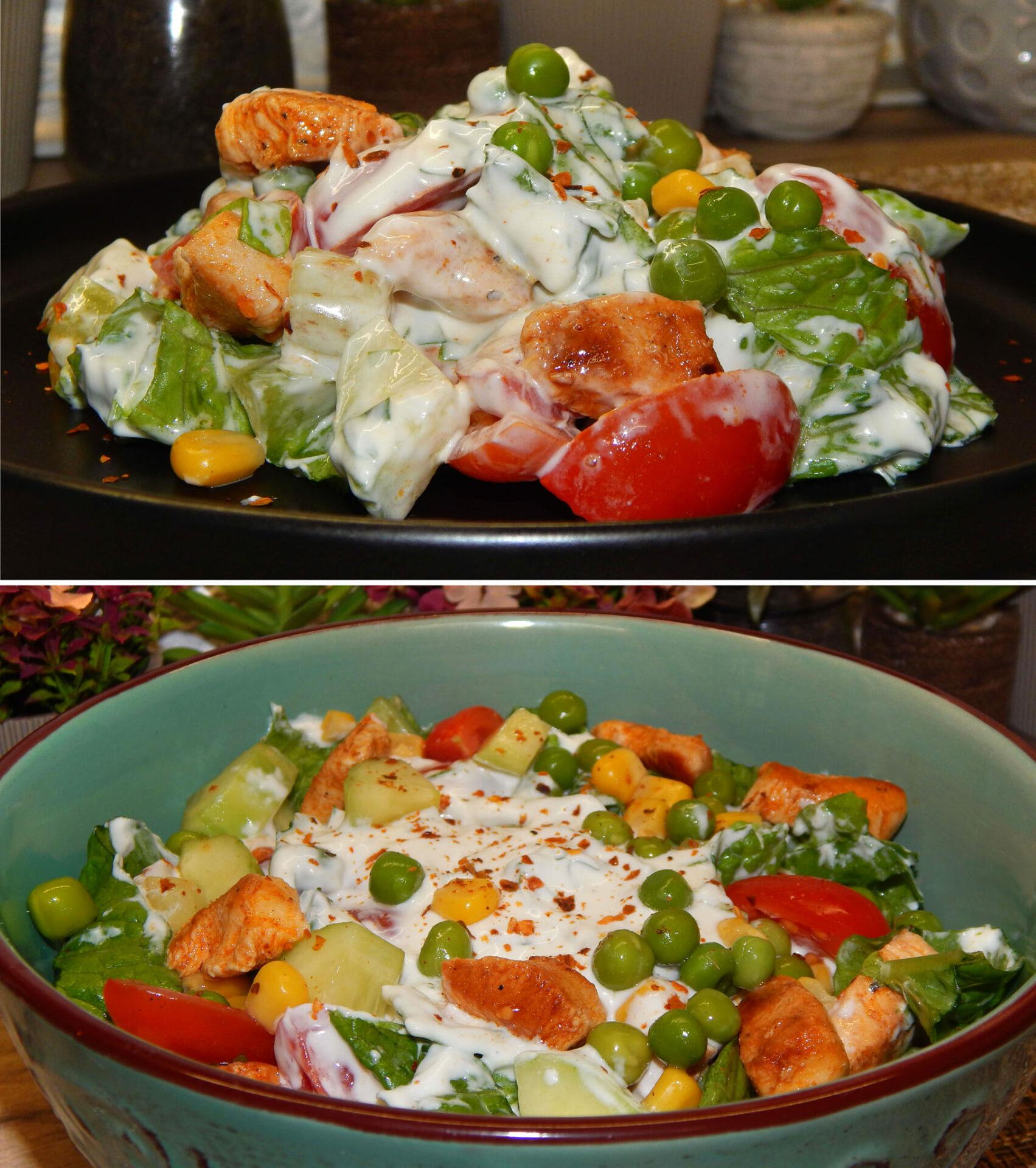 κοτοσαλάτα-με-αρακά-και-σώς γιαουρτιού-συνταγή-