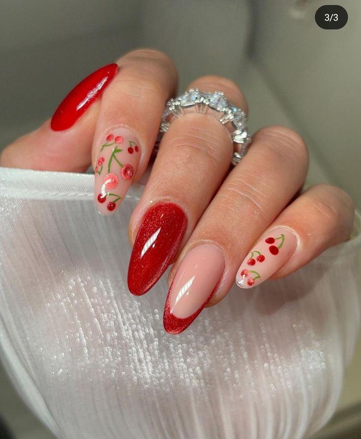 κόκκινα-καλοκαιρινά νύχια-με-κεράσια-ιδέες-