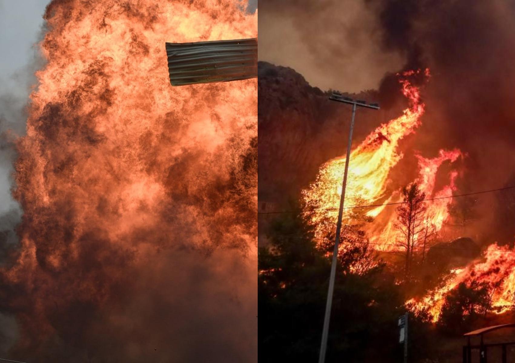 Φωτιά Αττική: Εικόνες αποκάλυψης- Σπίτια έχουν τυλιχτεί στις φλόγες – Απόκοσμος μαύρος καπνός (βίντεο)