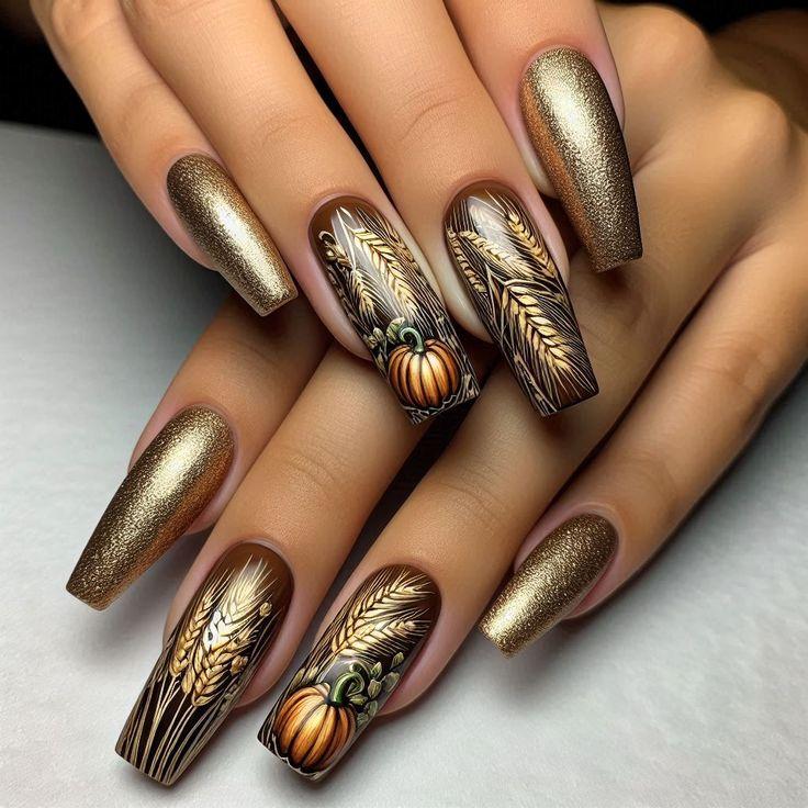 χρυσά-νύχια-με-στάχια-και-κολοκύθες-ιδέες- χρυσά-νύχια-με-στάχια-και-κολοκύθες-ιδέες-