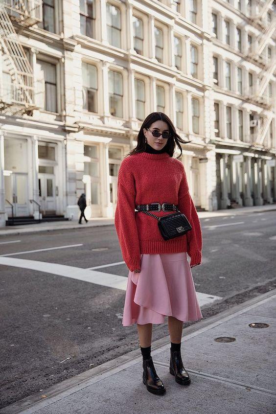 ροζ-φούστα-με-ροδακινί-πουλόβερ-ιδέες- ροζ-φούστα-με-ροδακινί-πουλόβερ-ιδέες-