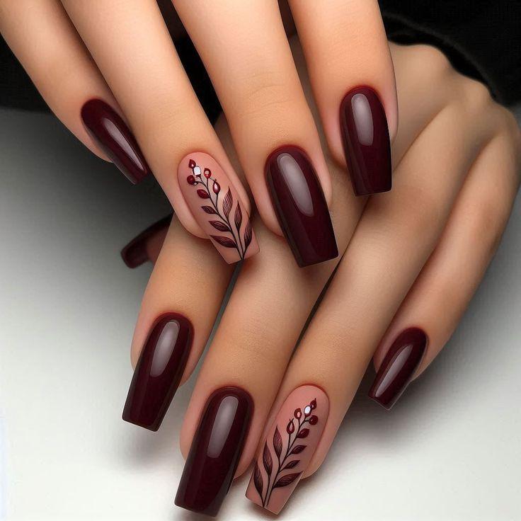 red-wine-nails-με-μπεζ-σχέδια-ιδέες- red-wine-nails-με-μπεζ-σχέδια-ιδέες-