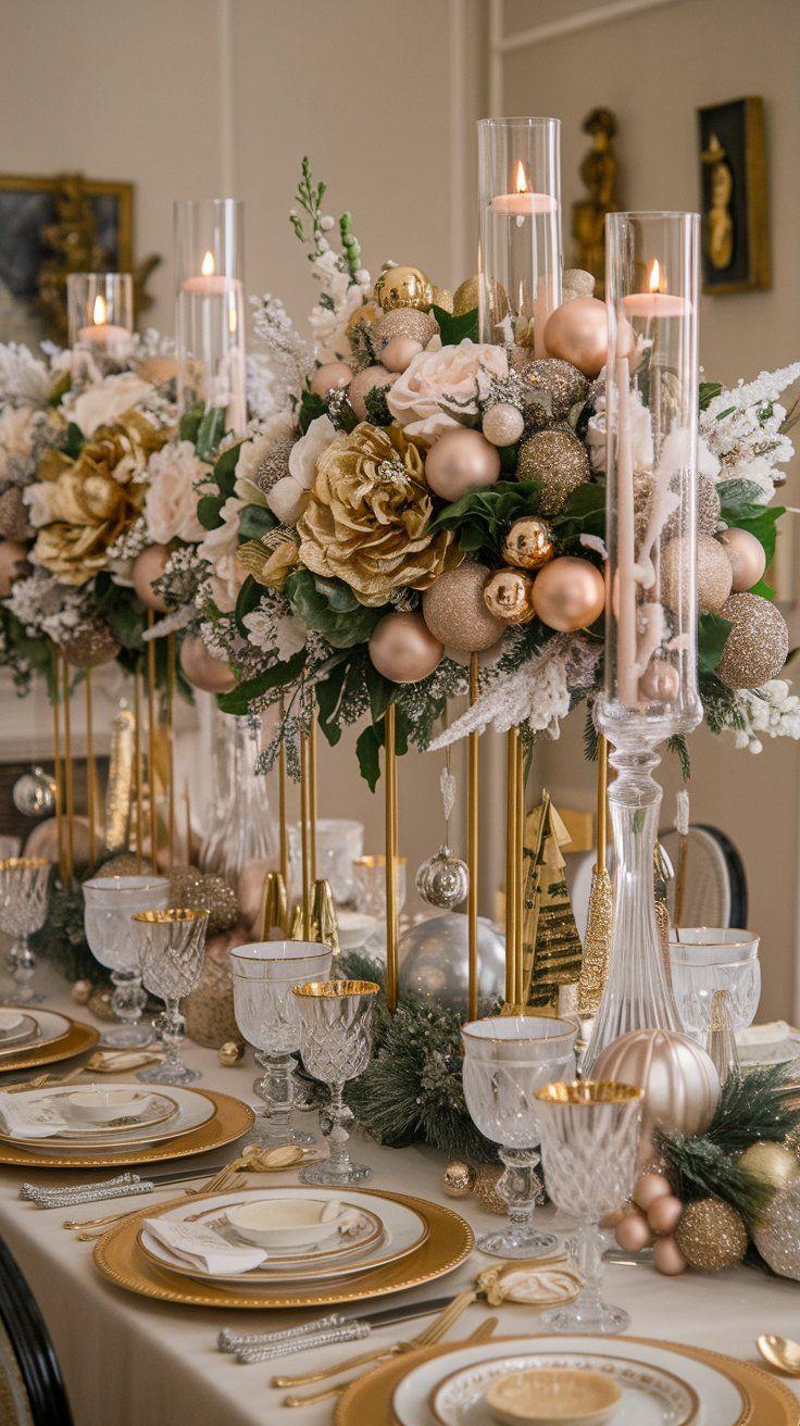 Χριστουγεννιάτικο-τραπέζι-σε-χρυσό-και-λευκό-με-ανθοστήλες-Ιδέες-διακόσμησης Χριστουγεννιάτικο-τραπέζι-σε-χρυσό-και-λευκό-με-ανθοστήλες-Ιδέες-διακόσμησης